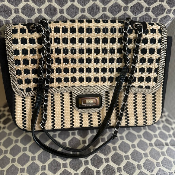 Chanel Cannes Raffia Mademoiselle Flap Beige & Black Cannes Single Flap Bag - Picture 1 of 10